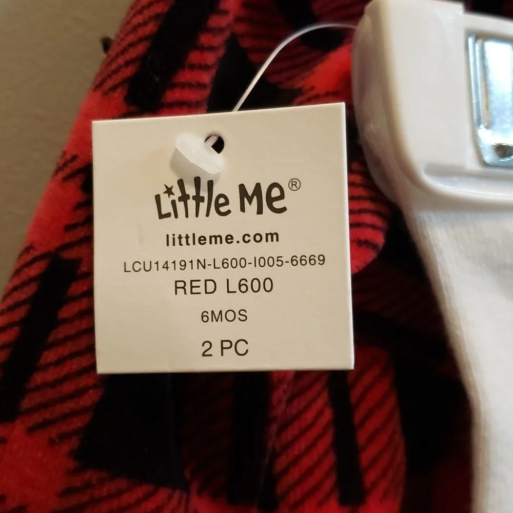 Little Me NWT Red and Black Plaid Dress with Lace/Bow Trim and Tights